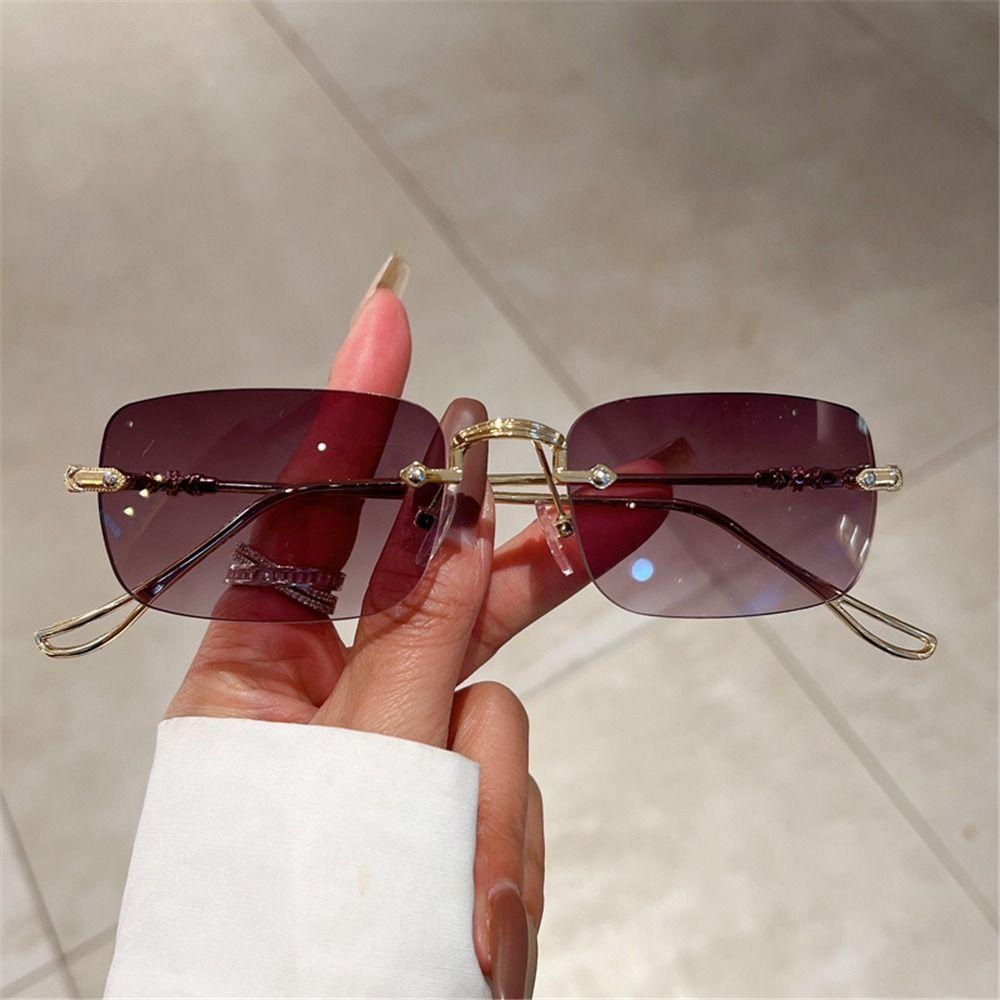 Rimless Metal Rectangle Sunglasses Men Women Fashion Vintage Shades Brand Design Trendy Ocean Lenses Sun Glasses Uv400 Eyewear