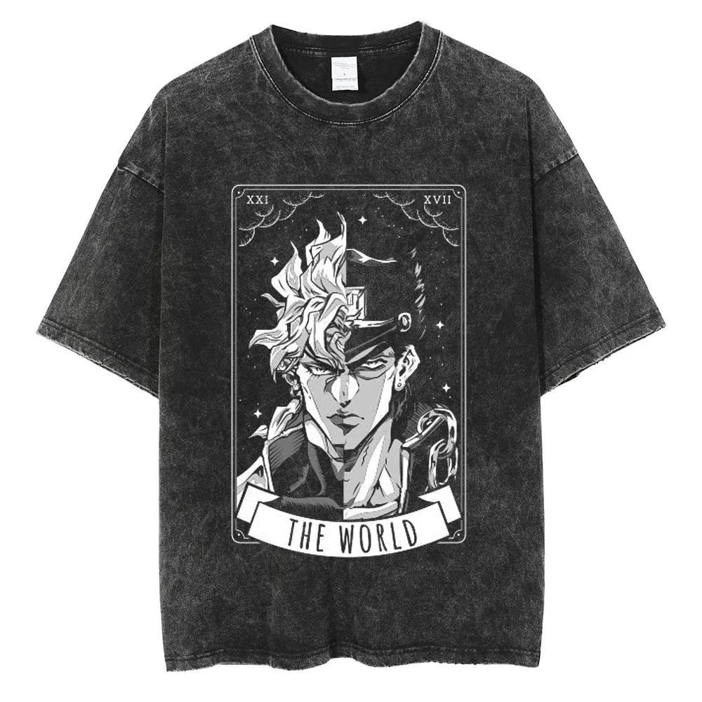2026 Горячая Распродажа JOJO Bizarre Adventure Гиро Зеппели Футболка Мужская Винтажная Стиранная Оверсайз Футболки Аниме Графические Футболки Уличная Одежда Хлопковые Топы Мужчины Женщины
