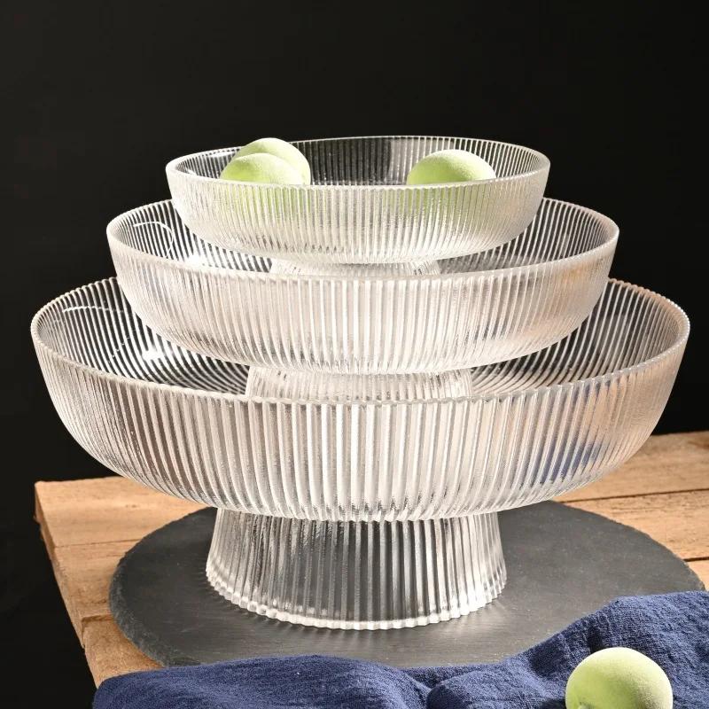 Стеклянная фруктовая ваза на ножках Высокий полосатый поднос для хранения Домашняя гостиная Украшение Креативный поднос для сухофруктов Поднос для закусок