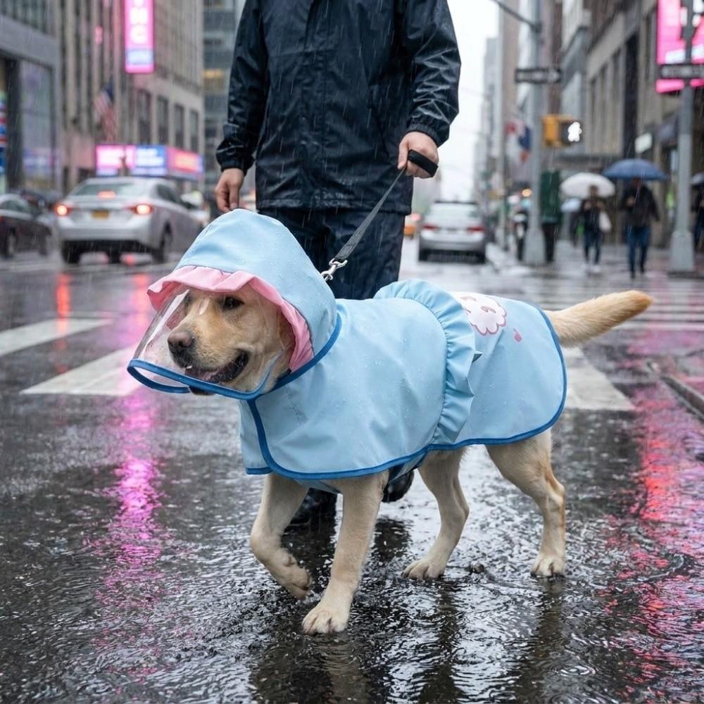 With D-ring Dog Hooded Raincoat Adjustable Pet Poncho Protective Dog Rain Cloak  Travel