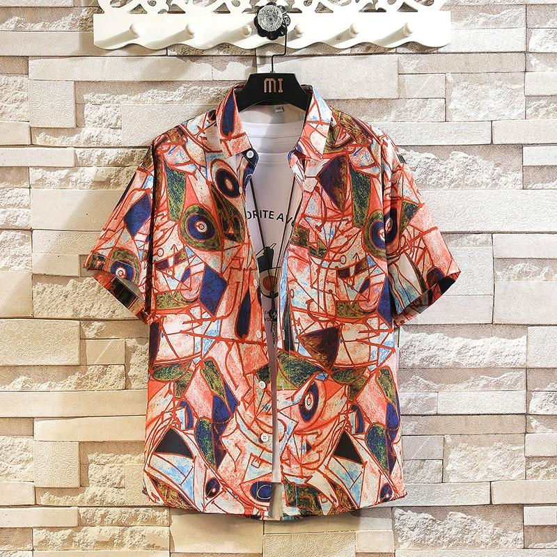 Мужская уличная модная летняя повседневная рубашка с гавайским мультяшным принтом, повседневные свободные рубашки с коротким рукавом, пляжные свободные топы
