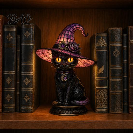 Reading Nook Lamp Witch Hat Lamp, Stained LED Light, Halloween Table with Warm Glow, Gothic Wizardry Night Light Decor for Bedroom Mantel Bookshelf