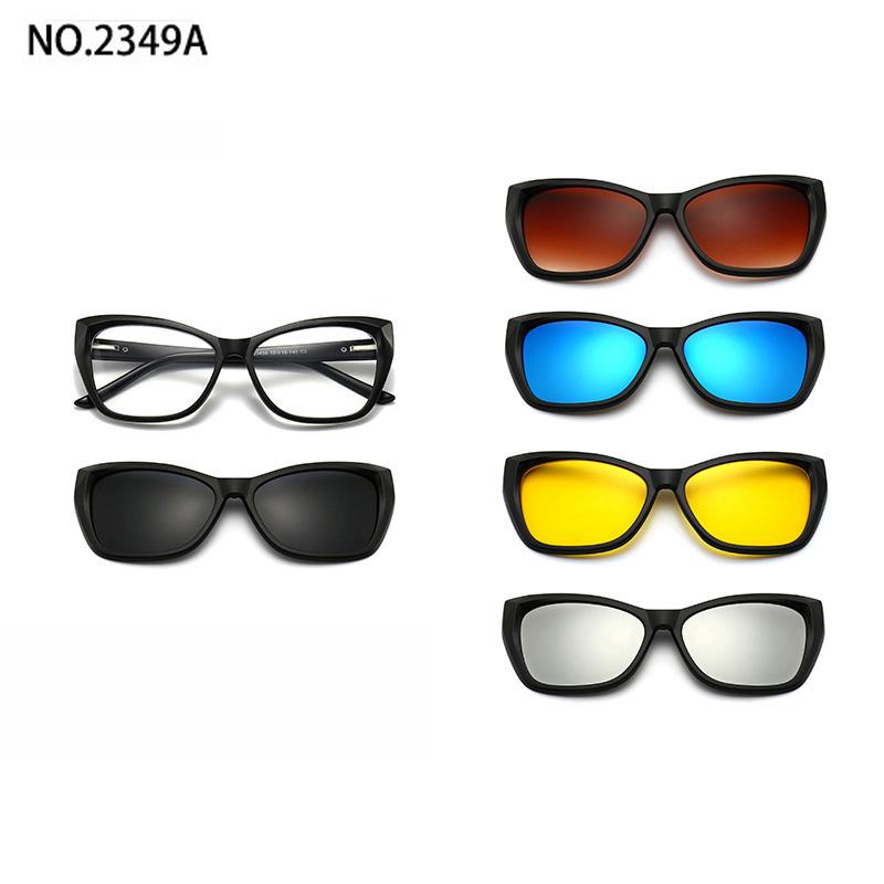 5 Lenes Magnet Clip Sunglasses Square Men Polarized Gray  Frame Custom Prescription Women Myopia Glasses