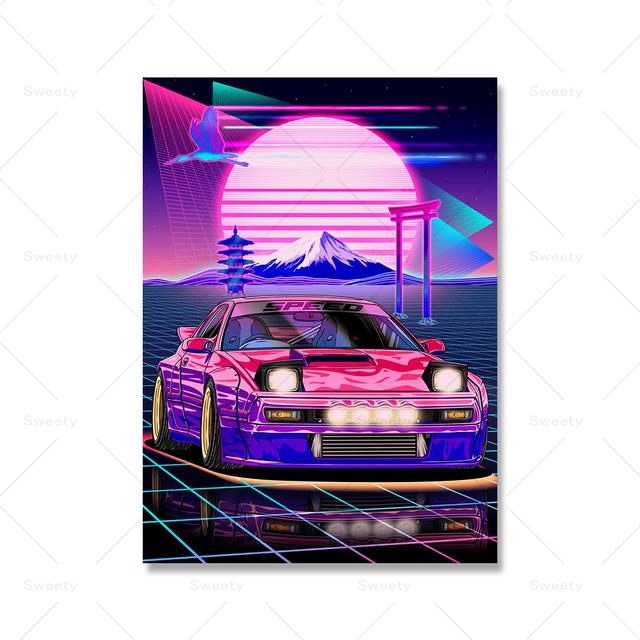 Неоновый панк гоночная игра Stree Wall Art Poster крутая картина с автомобилем детская комната для мальчиков украшение холст печать изображение