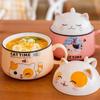Ceramic Cute Cartoon Instant Noodle Bowl with Lid and Handle Creative Large Capacity Office Fruit Bowl Tableware