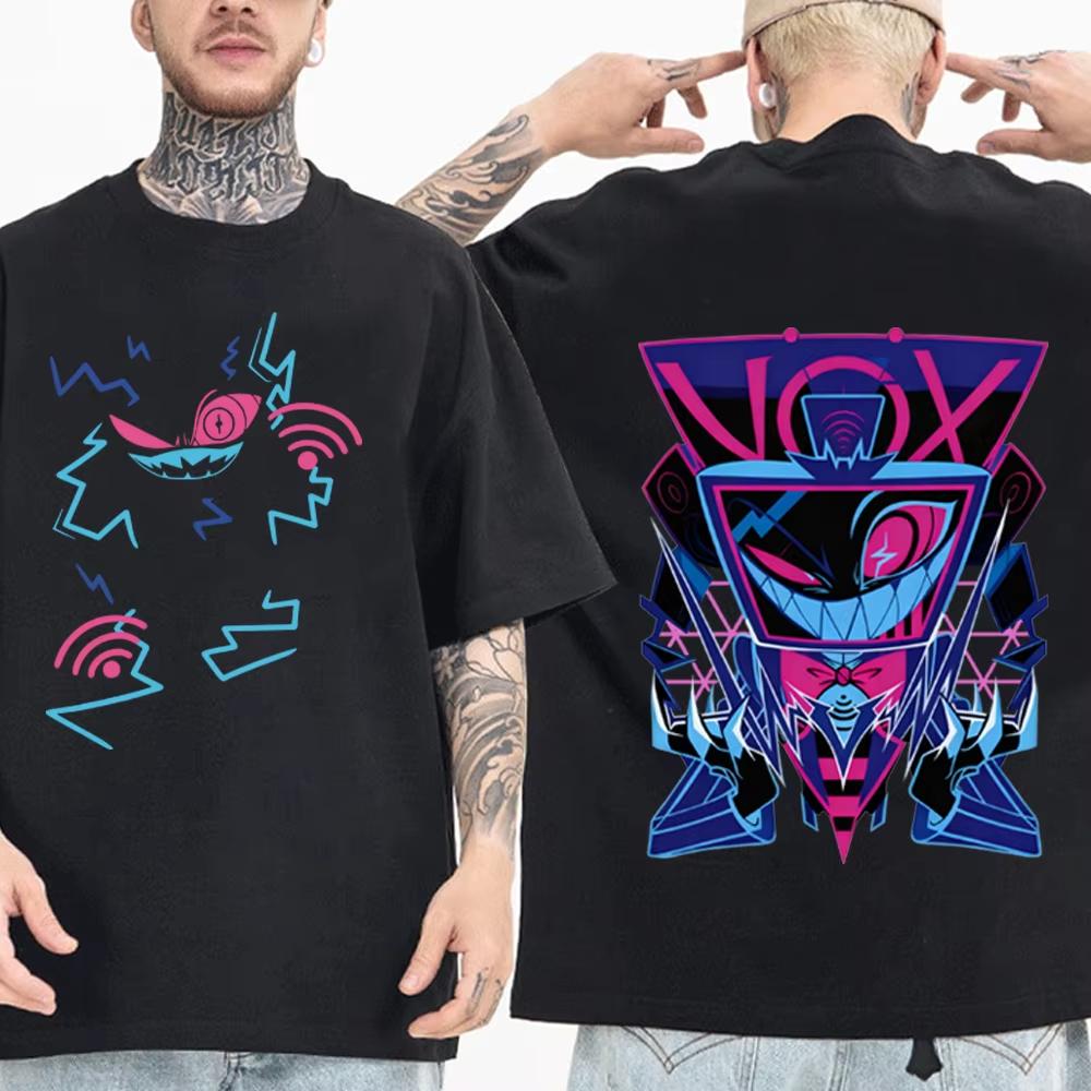 2026 Новый VOX Hazbin Hotel Оверсайз Футболка Мужская Женская Мода Короткий Рукав Круглый Вырез Повседневная Дышащая Чистый Хлопок Мягкая Футболка Gi...