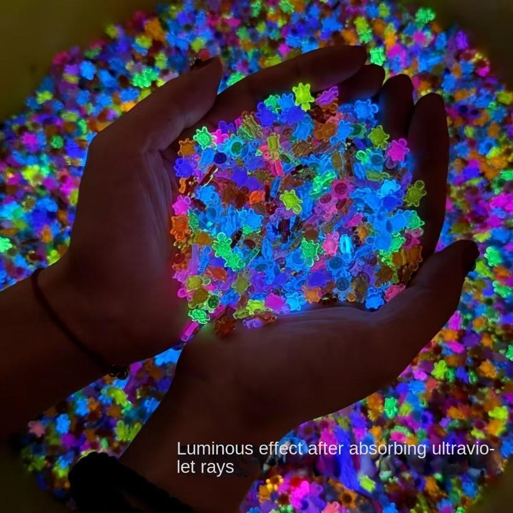 100Pcs Glow-in-the-dark 3D Luminous Turtle DIY Miniature Figurines for DIY Hairpin Phone Case