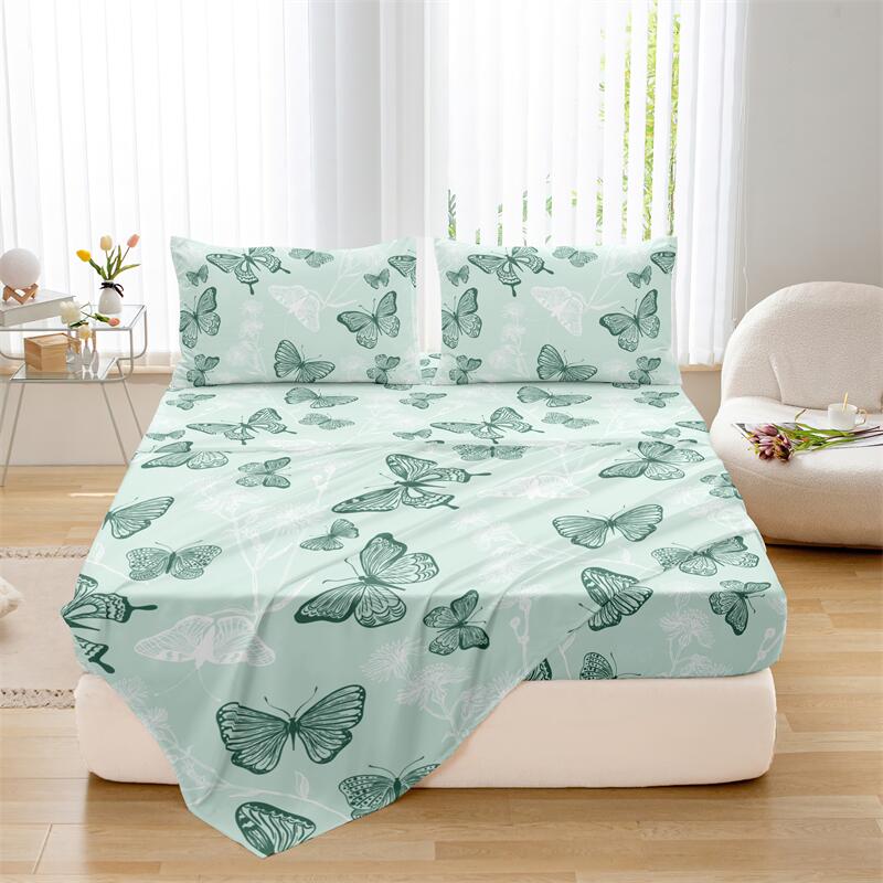 1Pcs Cartoon Butterfly Fitted Sheet Queen Size Mattress Cover With Elastic Band Twin Full Size Bed Sheet
