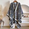 Elegant Oversized Scarf Style Cloak With Jacquard Design Soft Warm Imitation Cashmere For Autumn Winter Coldproof Windproof