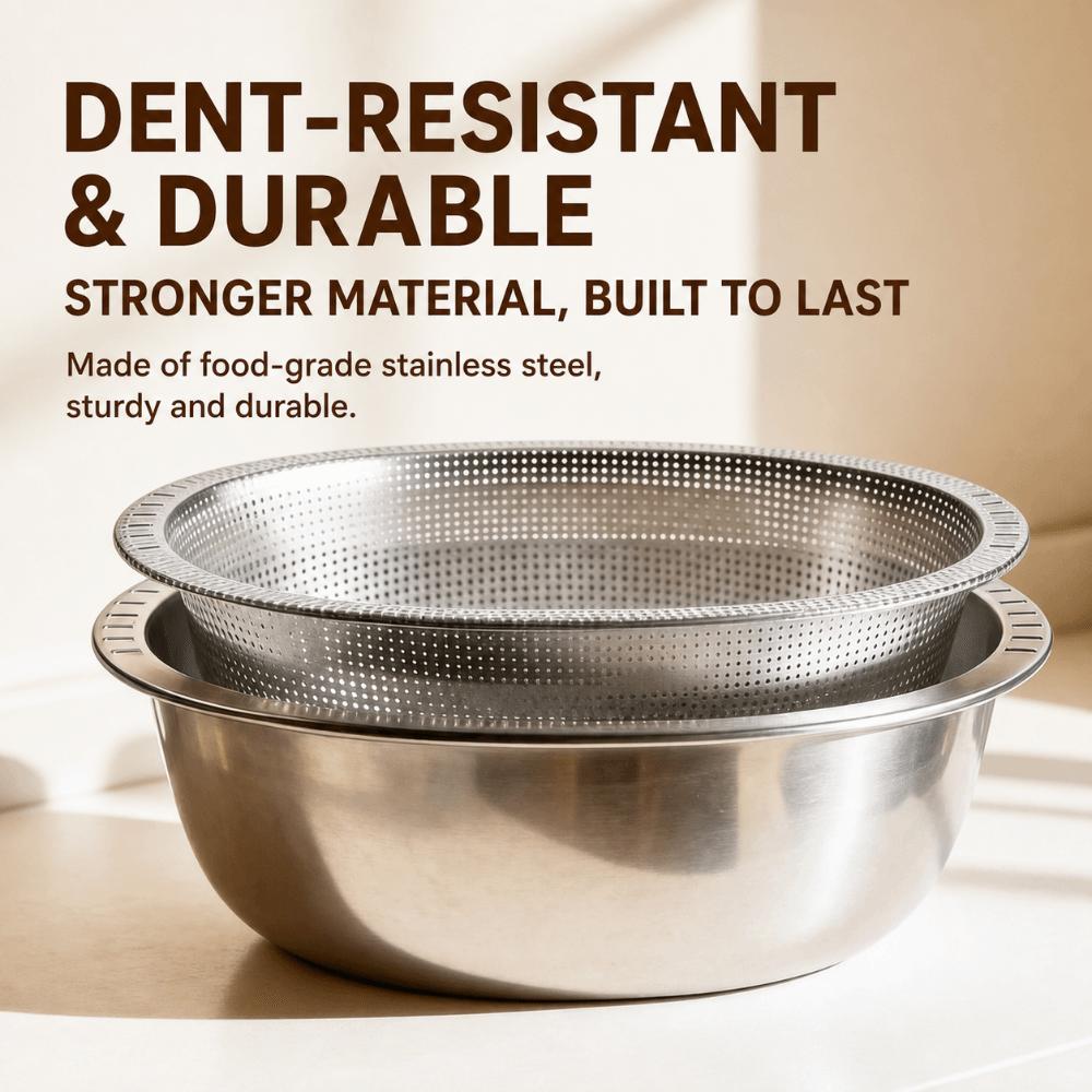 2 in 1 Vegetable Washing Basin 201 Stainless Steel Fruit Drain Basket New Mixing Bowl Kitchen Use
