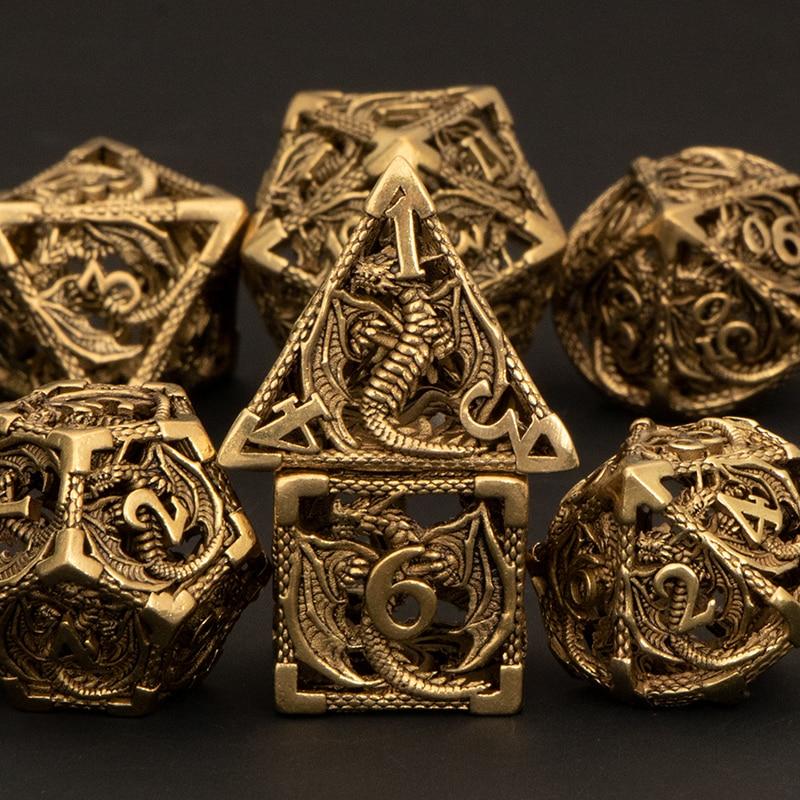 Набор полых металлических кубиков Dnd «Подземелье и кровь дракона» D + D кубики D20 D12 D10 D9 D8 D6 D4 РПГ Медные многогранники Игральные кости для ролевых игр