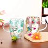 350ml Creative Double Wall Coffee Mug Flower Transparent Glass Cups High Borosilicate Glass Cup with Handle Drinking Utensil
