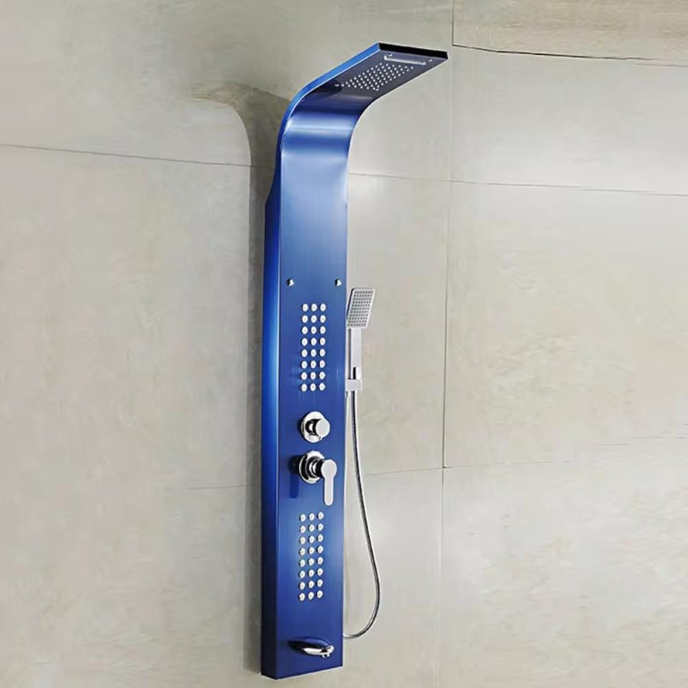 Shower panel tap with hydromassage - blue