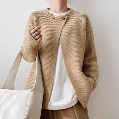 Модная осенне-зимняя вязаная куртка-кардиган для женщин, кардиганы с длинным рукавом, свитер, шикарный, на двух пуговицах, винтажный, корейские свитера