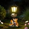 Solar-Powered Cat Resin Garden Ornament Outdoor Pathway Decor Waterproof Lawn Statue In American Style