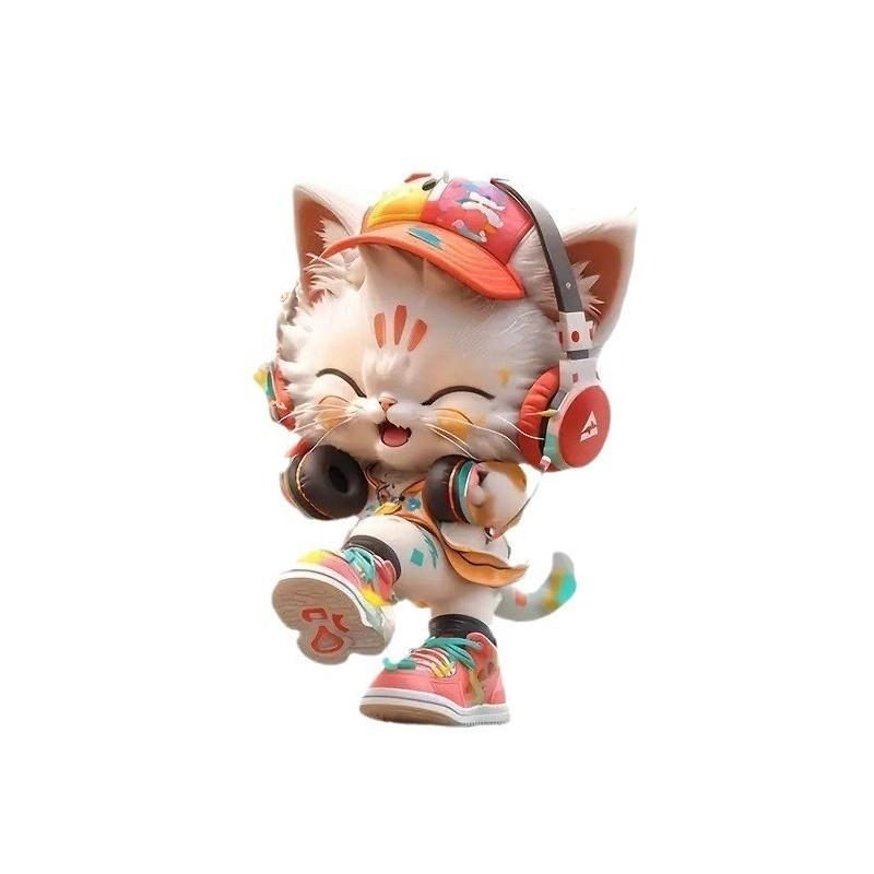 Cute Listening To Music Colorful Cat Pattern, Acrylic Pendant For Fun Vehicle Accessory