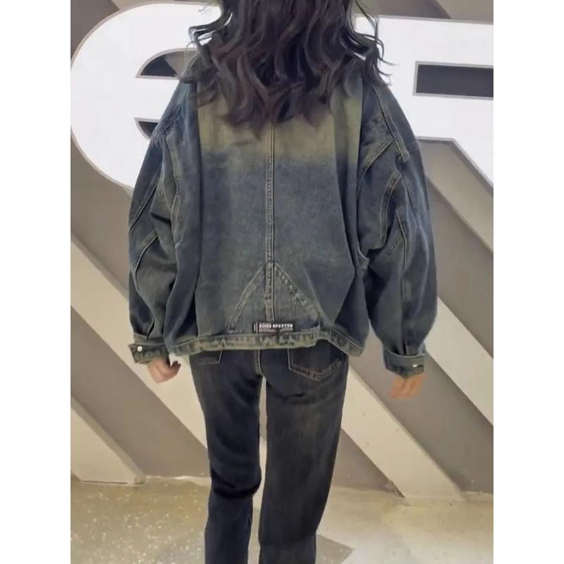 Loose Fit Denim Jacket for Women, Classic Autumn Regular All-match Lady's Casual Loose Long Sleeve Jacket Top