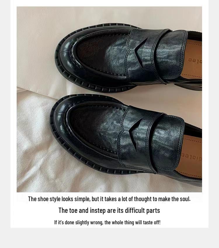 Виноградная Мама Осенние Ретро Женские Лоферы из Мягкой Кожи с Круглым Носком и Массивным Каблуком