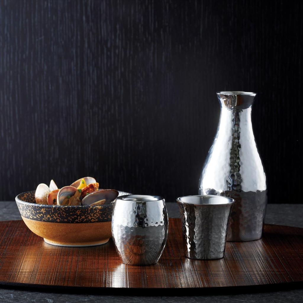 Yamaco Stainless Steel Hammered Sake Barrel 29082 Double-Layer Cup, Shape,