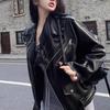 Черный костюмный воротник, кожаная куртка, женское нишевое чувство дизайна, носите хулиганскую красивую мотоциклетную куртку, трендовый топ