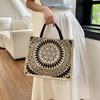 2025 New Shoulder Linen Bag Geometric Retro Simple Shopping Bag Storage Large Capacity Portable Tote Bag