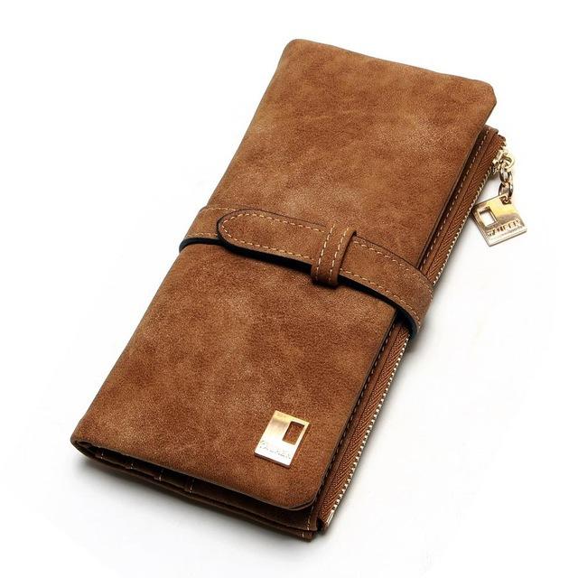 New Fashion Women Wallets Drawstring Nubuck Leather Zipper Frosted Wallet Woman's Long Design Purse Two Fold More Color Clutch