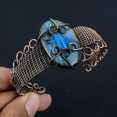 Браслет из лабрадорита, Ювелирные изделия, обернутые медной проволокой 999 пробы, Браслет с драгоценным камнем, Подарок для нее, Изящные украшения ручной работы