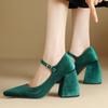 Модные дизайнерские туфли Мэри Джейн на высоком квадратном каблуке, бархатные, черные, зеленые, на каблуке, туфли-лодочки для женщин, большого размера, для офиса, вечеринки, свадьбы