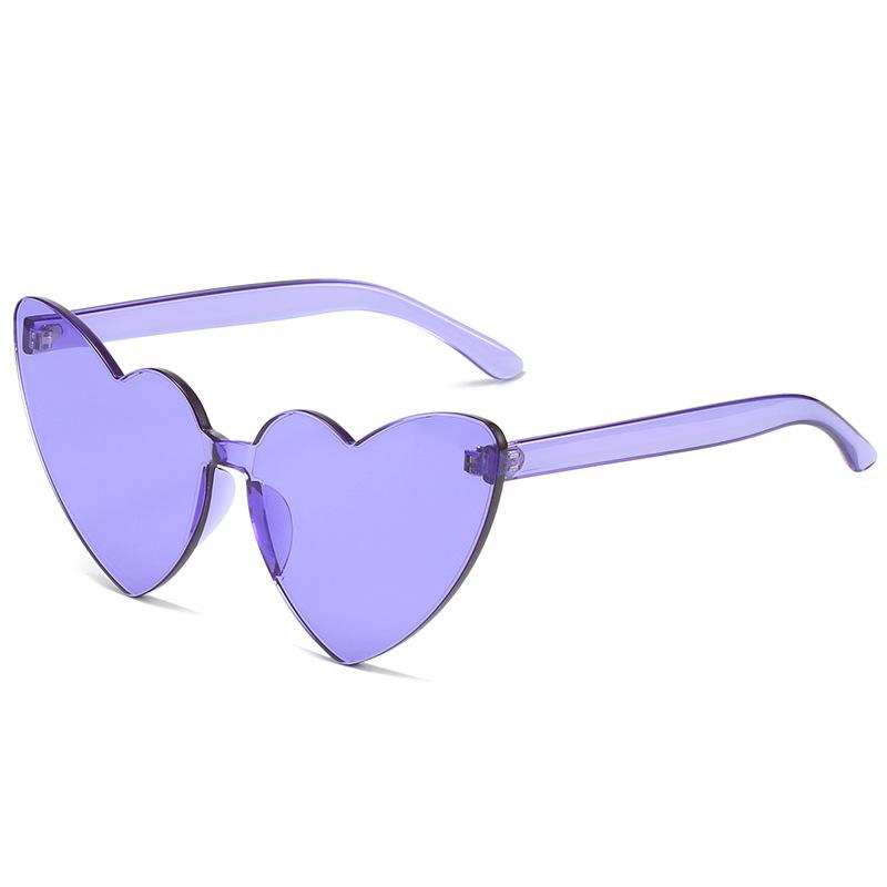 one-piece rimless peach heart glasses for women, retro love-shaped toad glasses for men, and color one-piece sunglasses.