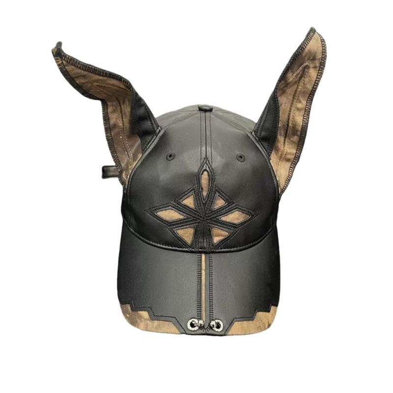 2000s Dog Ear Baseball Hat for Women Men Dystopian PU Leather Hat Subcultures Streetwear Hiphop Hat Daily Party Headwear