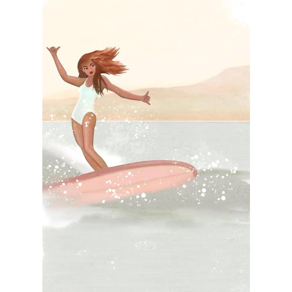 Minimalism Beach Surfing Boho Posters Pink Beach Summer Coastal Prints Canvas Painting Wall Art Pictures Home Living Room Decor