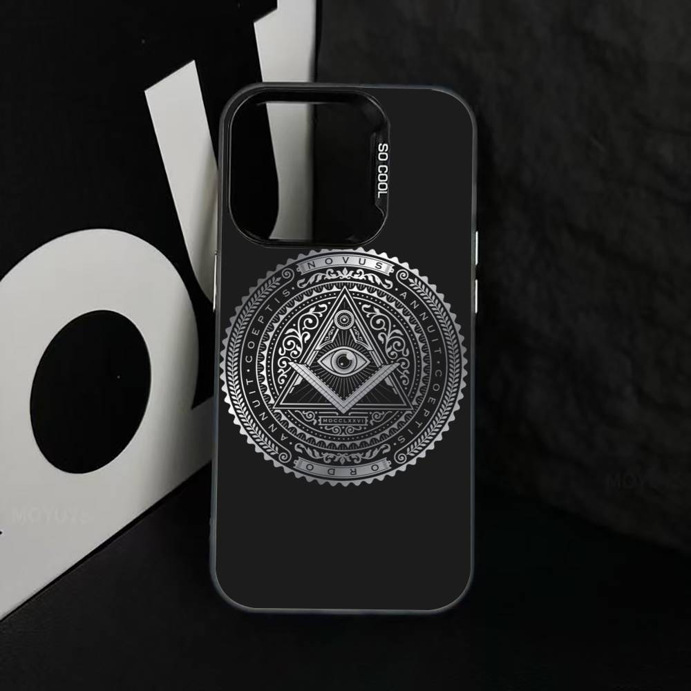 Чехол для телефона с символом масонства F-Freemasonry для iPhone 17,16,15,14,13,12,11 Plus,Pro Max,XS,Цветной Посеребренный Внутренний Чехол