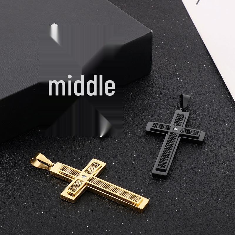 Мужское хип-хоп ожерелье с двухслойным кулоном в виде креста со стразами