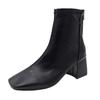 2021 Women's Square Toe Chunky Heel Martin Boots with Back Zipper - European & American Winter Style