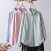 Autumn Cartoon Blouses & Shirts Striped Loose Women's Cardigan Shirt with Double Layered Yarn Top