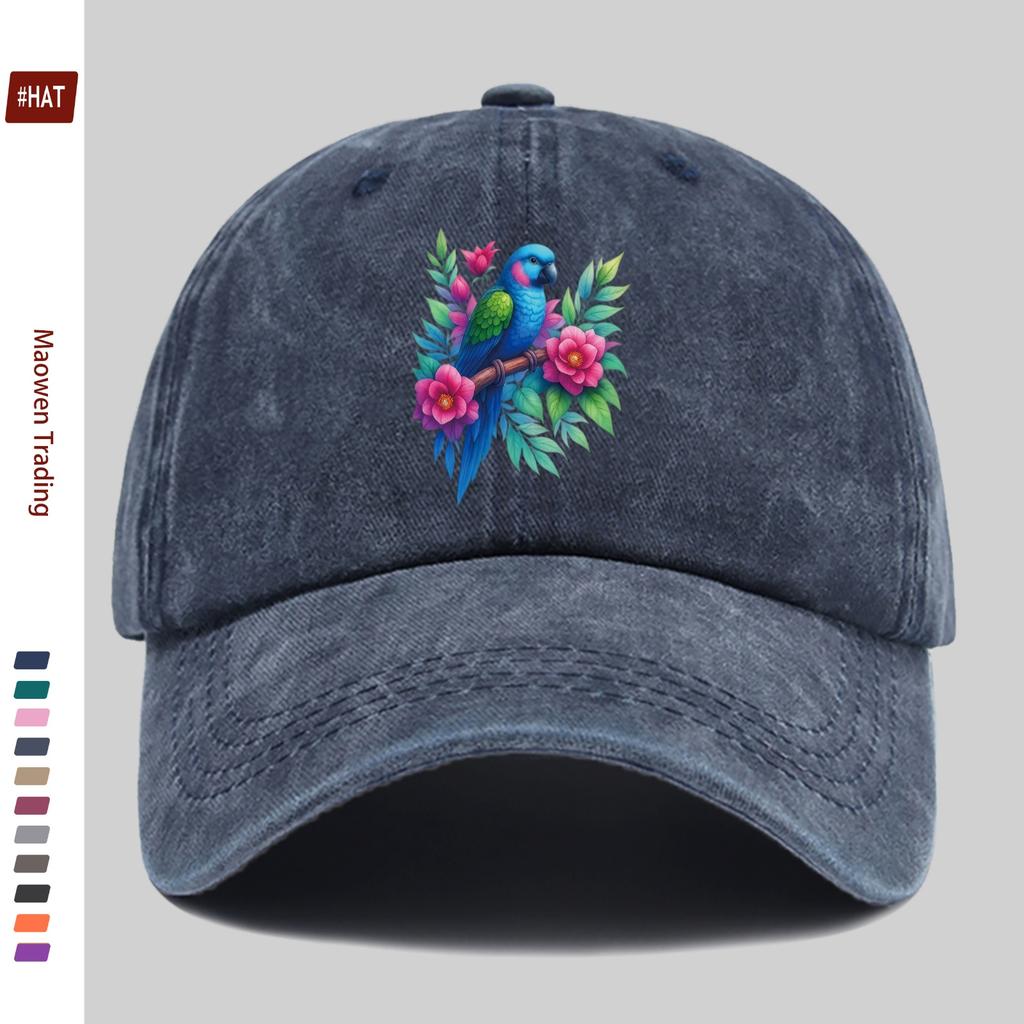 pc Parrot And Floral Print Pattern Baseball Cap Fashion Decor Sun Hat for Casual Travel Lovers Truck Driver Papa Hat Comfort