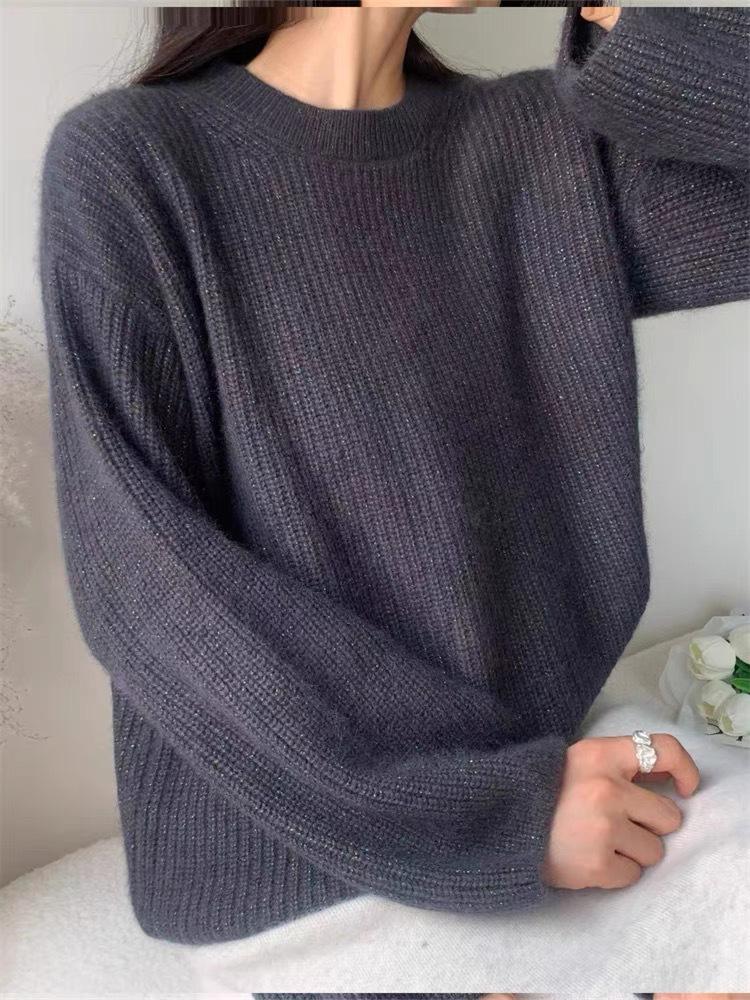Женский пуловер из красной шерсти в европейском стиле, с круглым вырезом, утолщенный и свободный, универсальная база для осени/зимы '24.