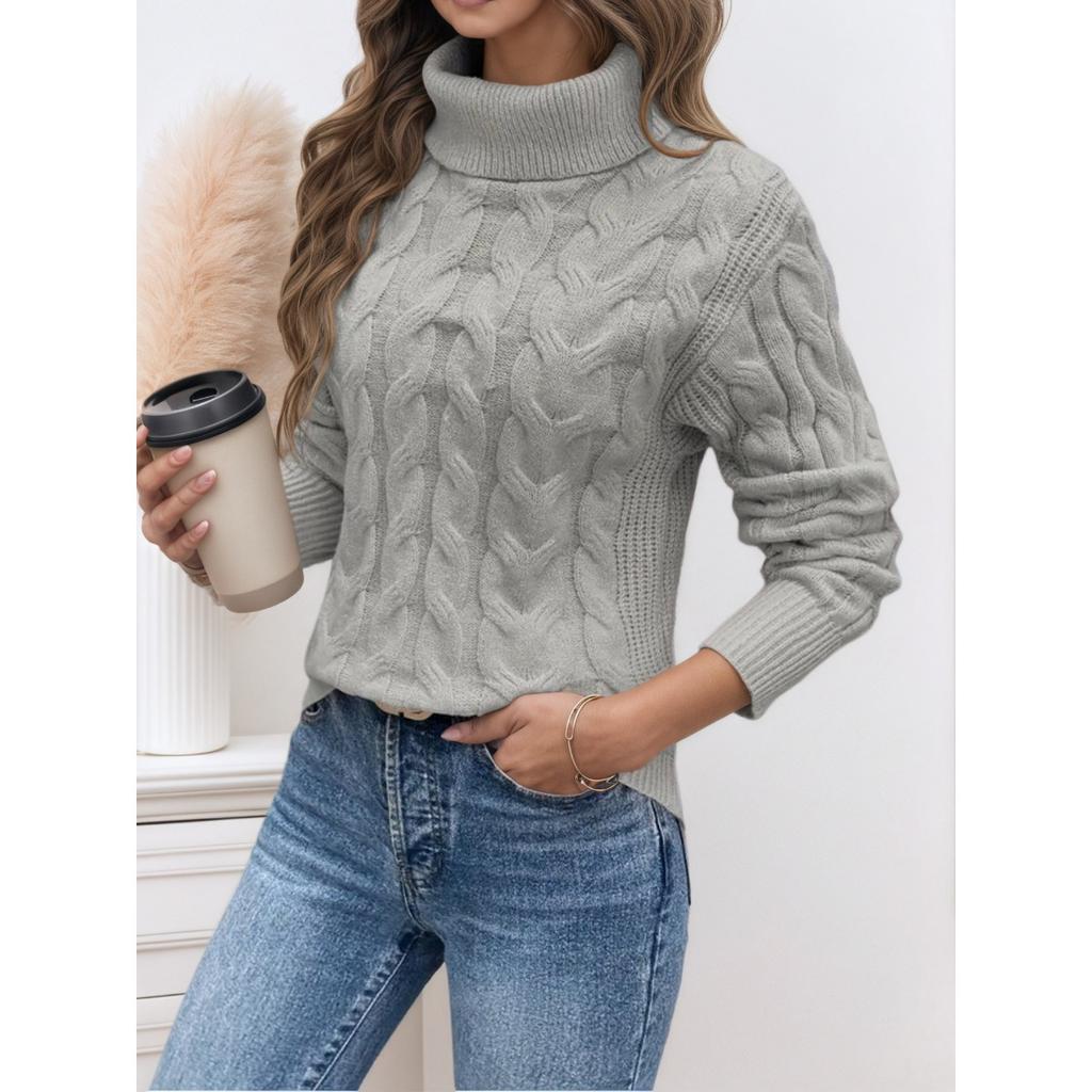 Women's High Collar Sweater - Soft Elastic Pullover, Essential Solid Color Top for Autumn and Winter, Hand Washed, Comfortable and Fitted