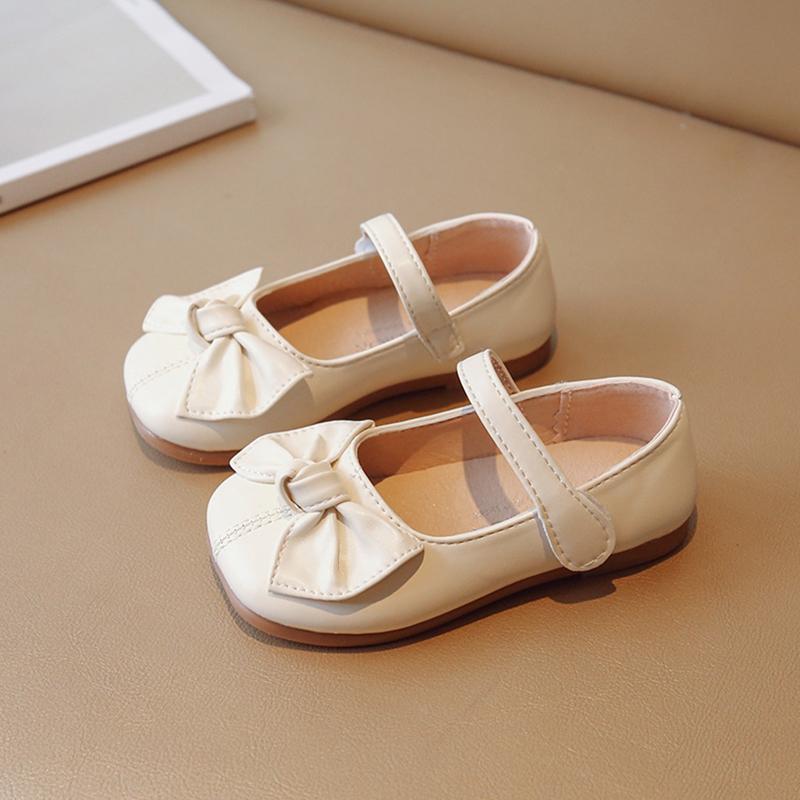 Girls Leather Shoes Bowknot Princess Shoes Soft Soled Solid Color Kids Shoes