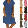 Women's Cotton And Linen Dresses Summer Short Sleeve Comfy Travel Beach Dress Wear Trendy Spring Vacation Clothes