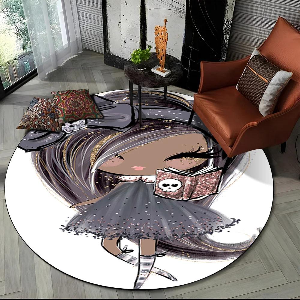 3D Cute Ballet Girl Ballerina Fairy Cartoon Area Rug,Round Carpet for Living Room Bedroom Sofa Decoration,Kid Non-slip Floor Mat
