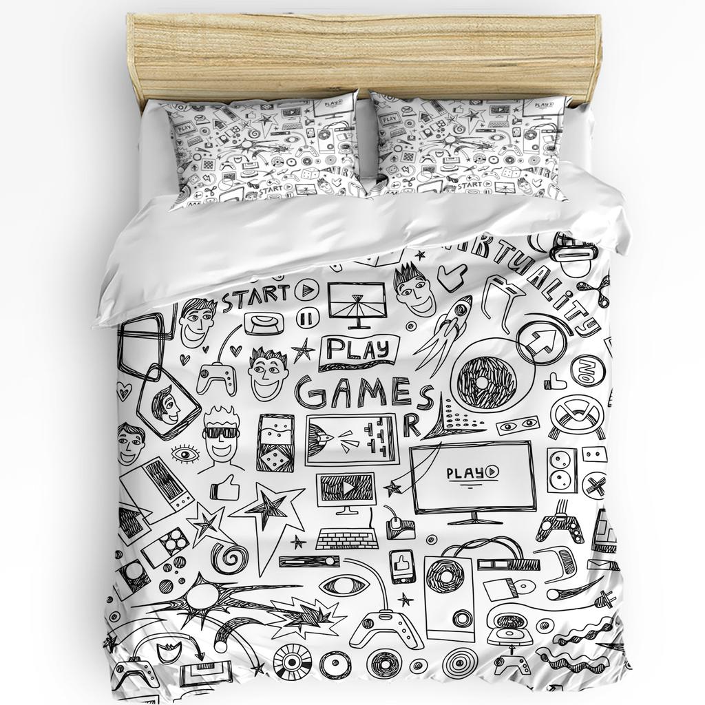 Белый Черный Фигурка Игра Комиксы Пододеяльник Постельное белье Домашний пододеяльник Наволочки Спальня Постельное белье Без простыни