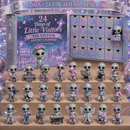 Коробка с ornaments для отсчета дней до праздника 2026 Spirit Адвент-календарь, Набор из 24 мини-фигурок, Эльф Инопланетянин Праздничные ornaments для декора дома Коллекция Сказочного Рождества,