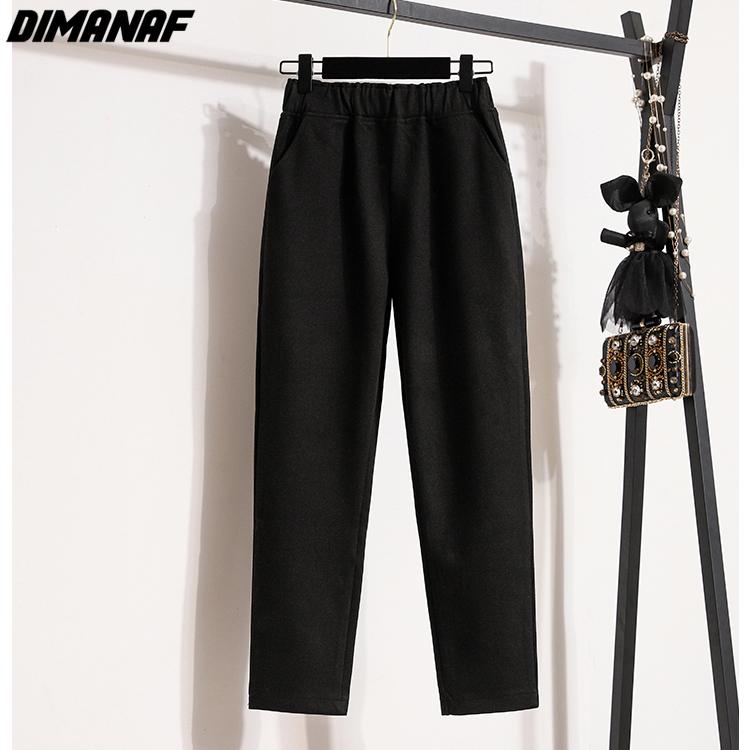DIMANAF 2023, новинка осени-зимы, большие размеры, женские брюки, свободные повседневные длинные брюки из плотной хлопковой шерсти, однотонные