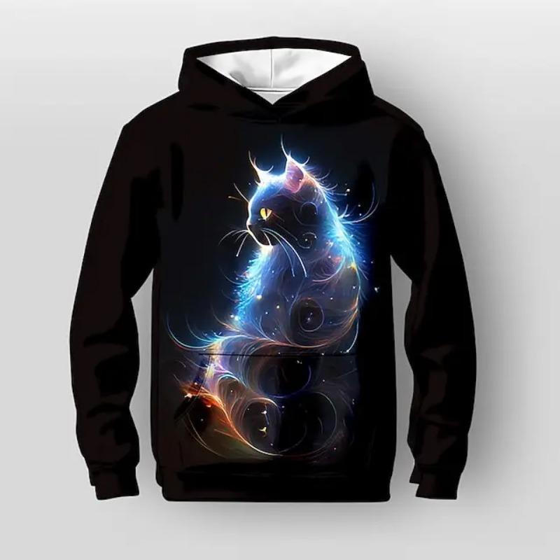 Девочки 3D графика Мультфильм кот Толстовка Длинный рукав 3D принт Осень Зима Активный Мода Милый Полиэстер Дети На открытом воздухе На каждый день Повседневные