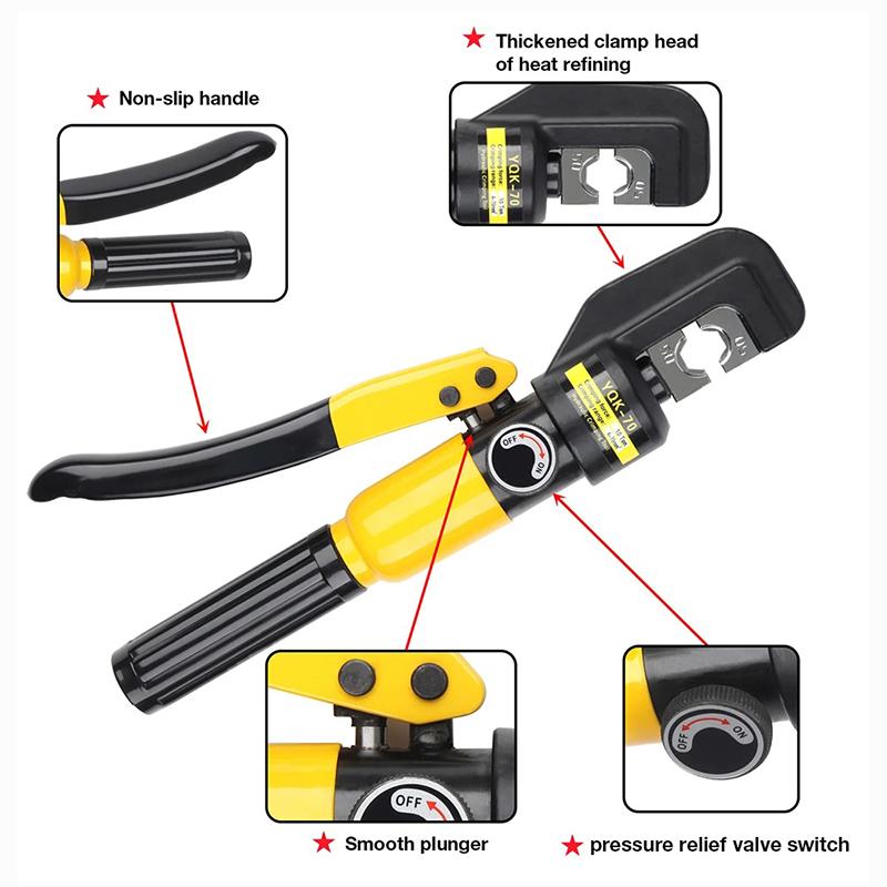 Hydraulic Crimping Tool YQK-70 Cable Lug Crimper Plier 4-70mm² Compression Tool Pressure 8T Pressure Home Hydraulic Tools