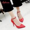 Aphixta 3.94inch Stiletto Heels Crystals Metal Buckle Pumps Women Pointed Toe Patent Leather Shoes Office Super Big Size 50