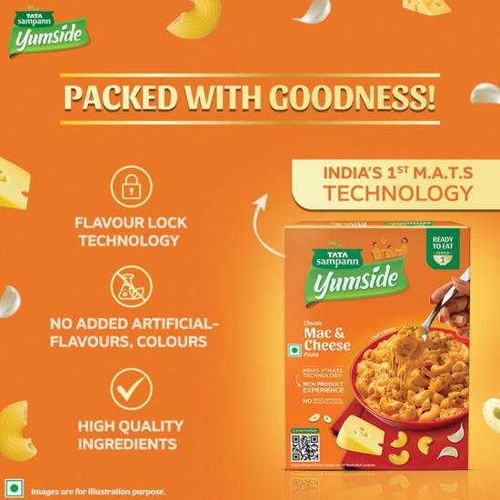 TATA Sampann Макароны быстрого приготовления Yumside Mac n Cheese, 285 г, готовые к употреблению продукты, время приготовления 60 секунд, БЕЗ добавления искусственных красителей и ароматизаторов, упаковка 1 шт.