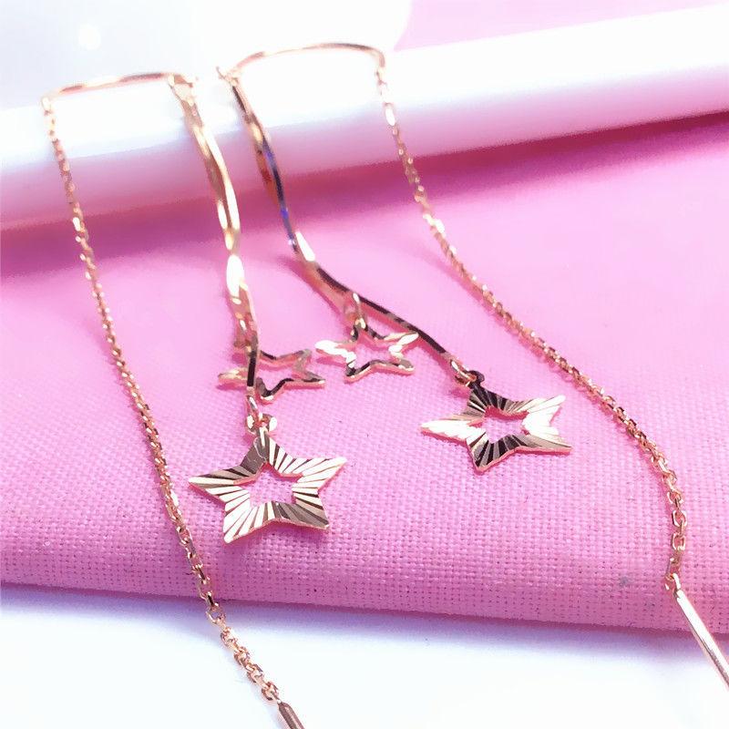 Exquisite Purple Gold Russian Pentagram Earrings Women'S 585 Color Gold Temperament Fashionable Rose Gold-Plated Long Earrings