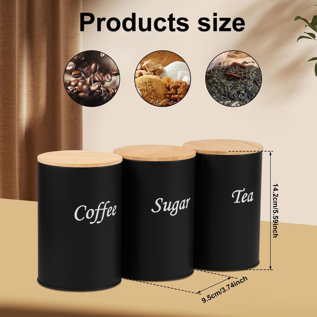 3Pcs Coffee Bean Organizer Kitchen Tea Coffee Sugar Canisters Set With Lid Metal Food Storage Cans For Kitchen Storage Supplies